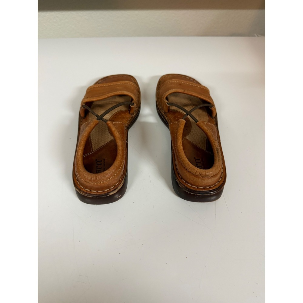 Born Handcrafted Leather Sandals Womens 6.5 Tan Brown Slip On Elastic - Picture 3 of 7